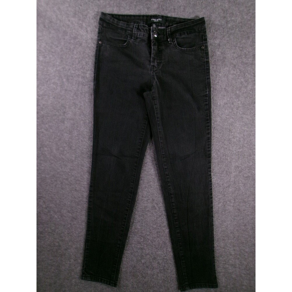 Nine West Jeans Women 6 Black Mid Rise Tapered Dark Wash Causal Minimalist